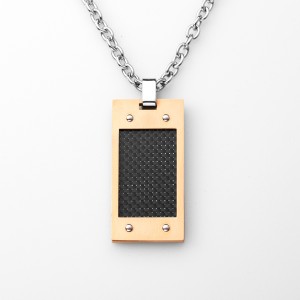 Mens Carbon Fiber Necklace Rose Gold Plated Army Style Stainkless Steel Dog Tag Pendant