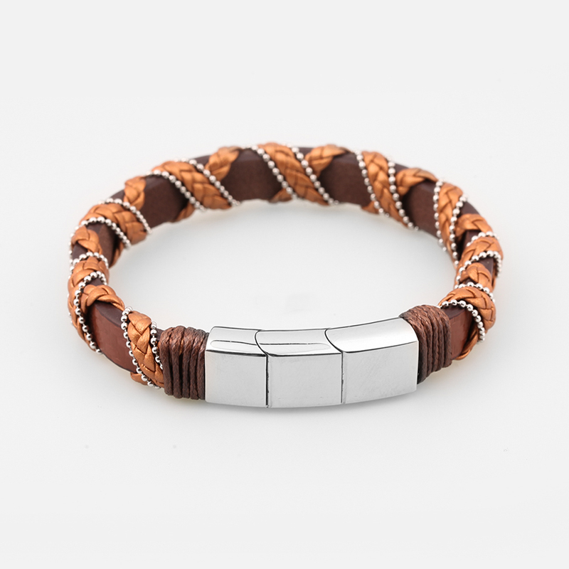 Staalsbracelet met multiplayer Wrict cuff Bracelet Multi-Color Braided Leather Bracelet met magnetische klem