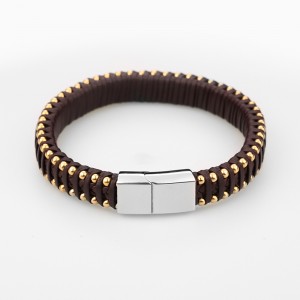 Roestvrij stalen Bead Bracelet Multi-Layer Braided Leather Bracelet met Magnetische klem